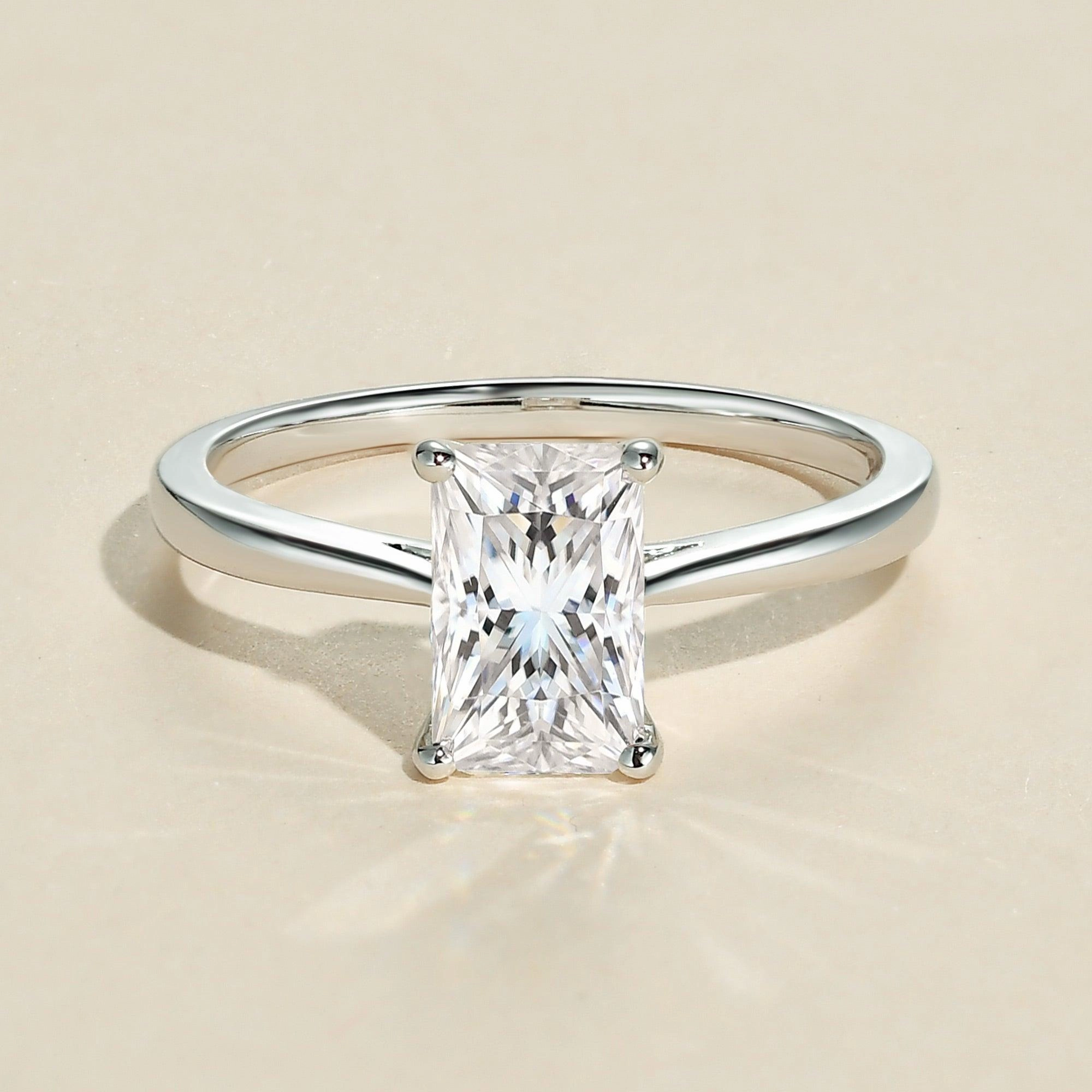 2.0ct Baguette Cut Moissanite Classic Solitaire Ring Sophisticated Accent Brunch Look