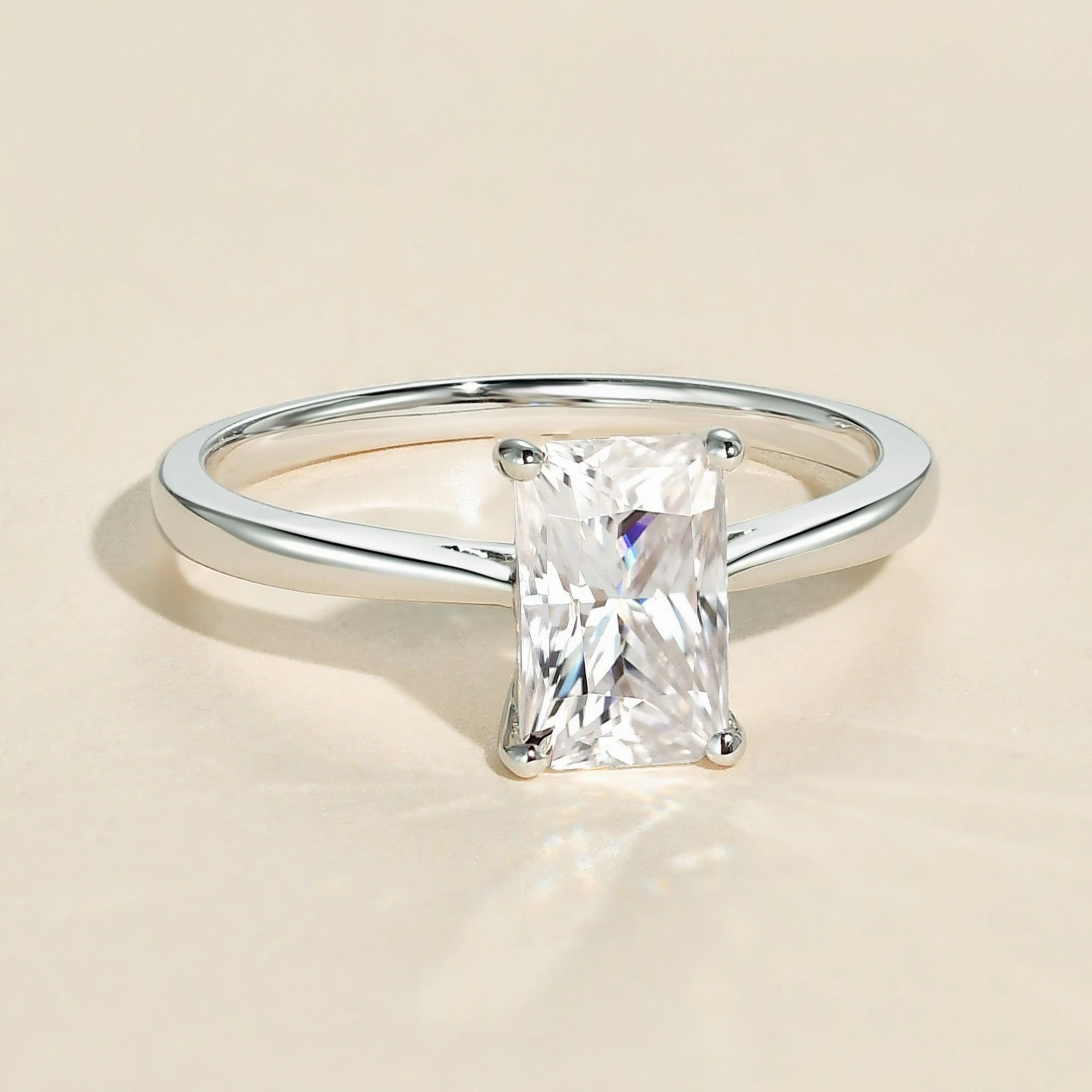 2.0ct Baguette Cut Moissanite Classic Solitaire Ring All Season