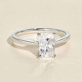 Premium Highlight 2.0ct Baguette Cut Moissanite Classic Solitaire Ring