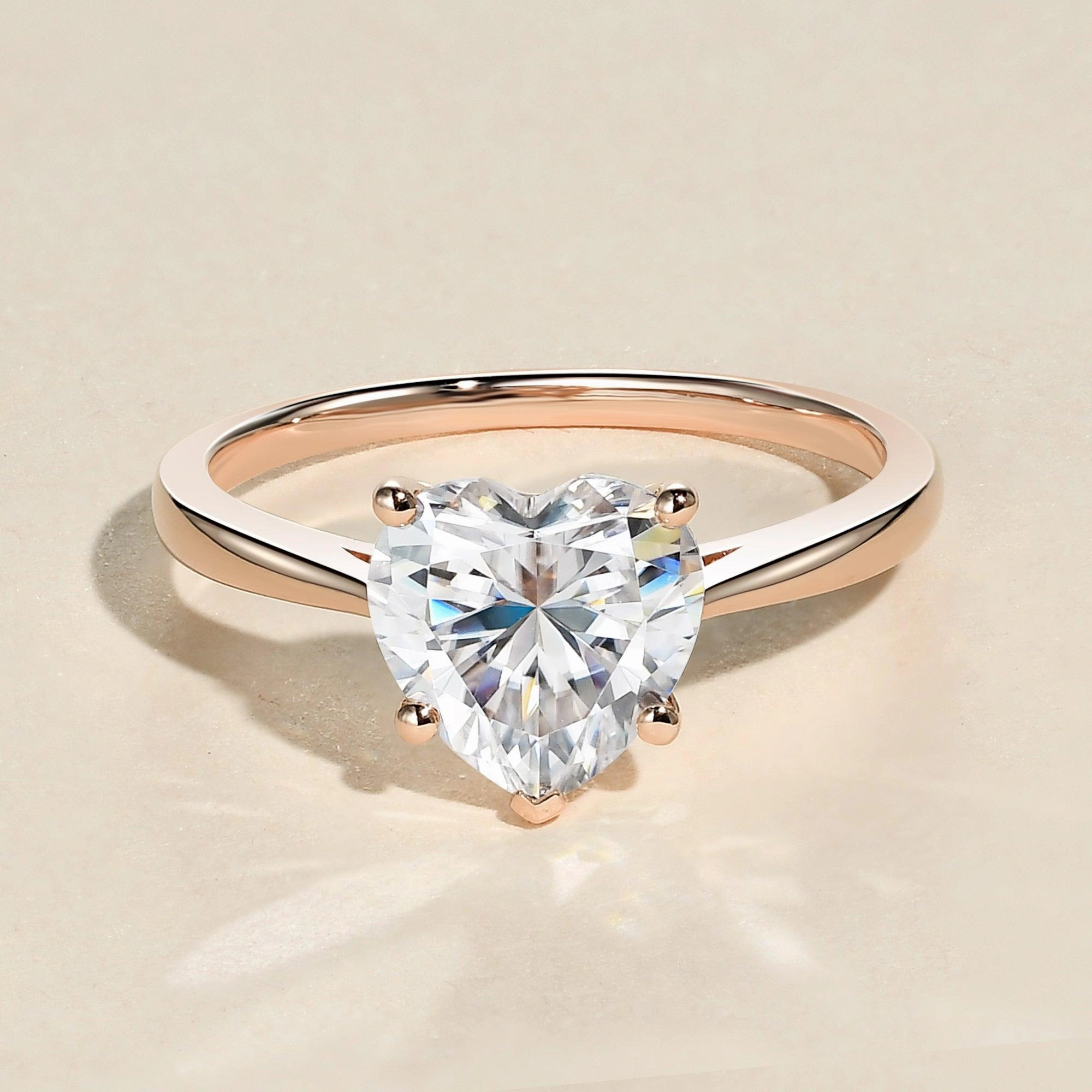 2.0ct Heart Shaped Moissanite Classic Solitaire Ring Petite Edge