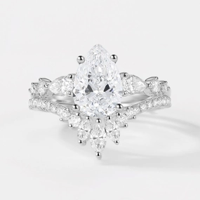 Bold Glance Everlasting Appeal 2.0ct Pear Cut Lab Grown Diamond Engagement Ring Set 2pcs