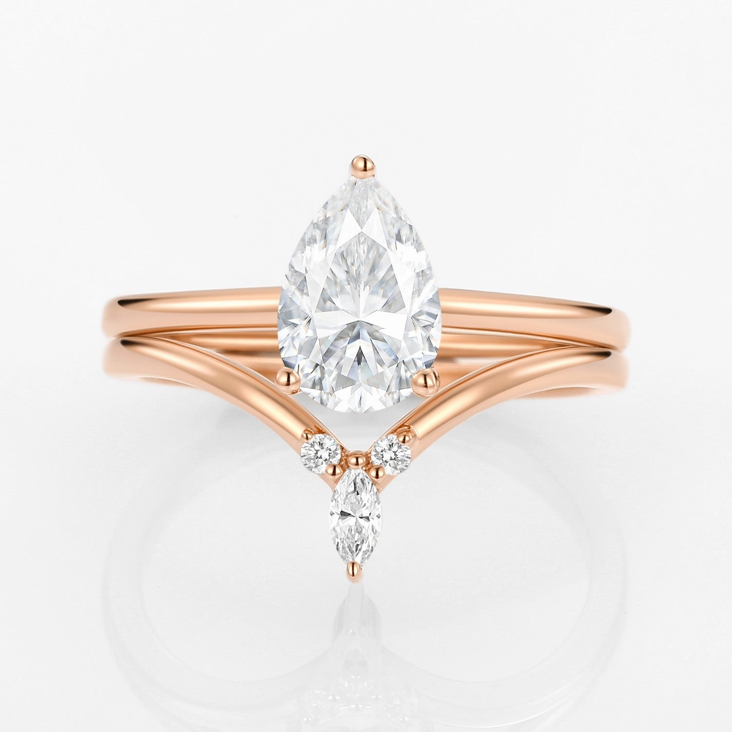 2.0ct Pear Moissanite Classic Solitaire Ring Set 2pcs Custom Shine