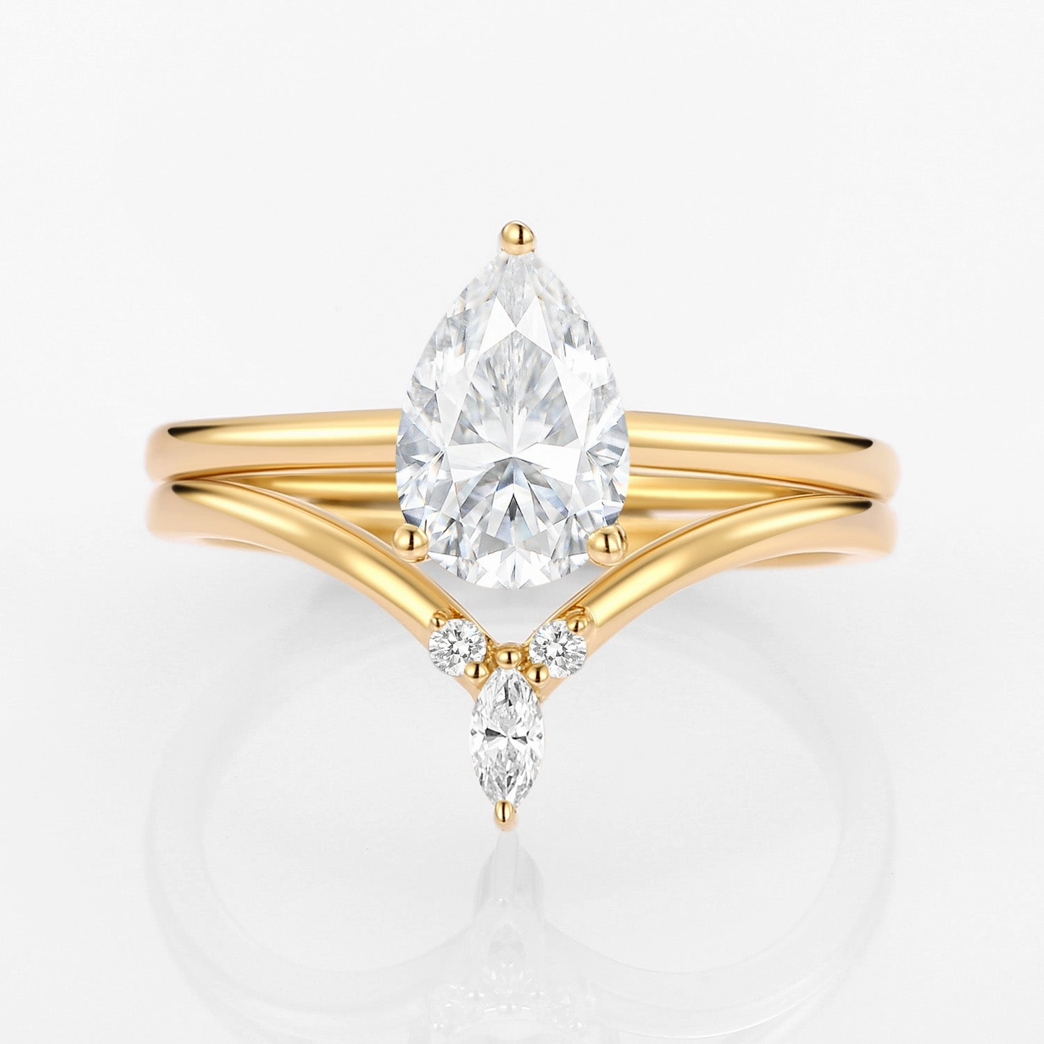 2.0ct Pear Moissanite Classic Solitaire Ring Set 2pcs Timeless Shine Custom Jewelry