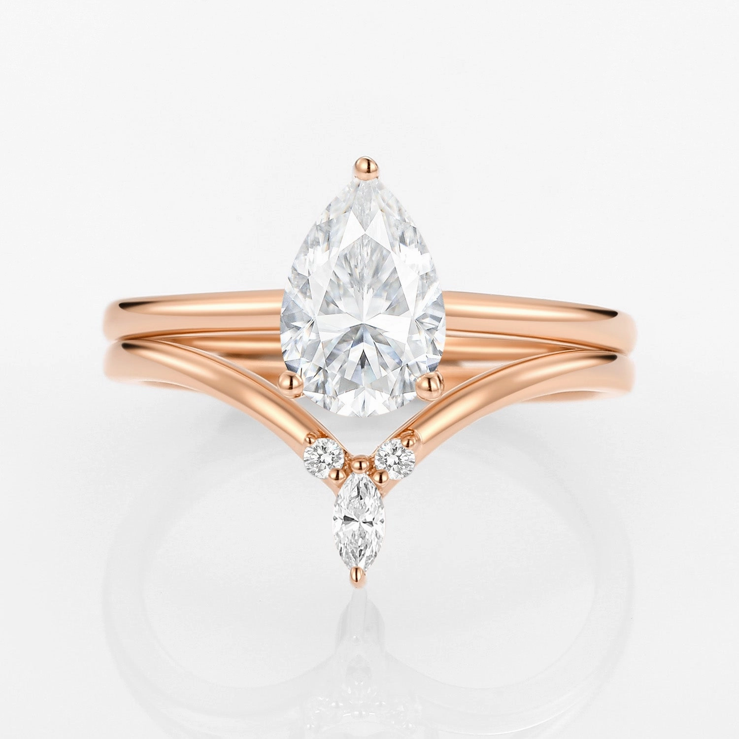 2.0ct Pear Moissanite Classic Solitaire Ring Set 2pcs Office Ready