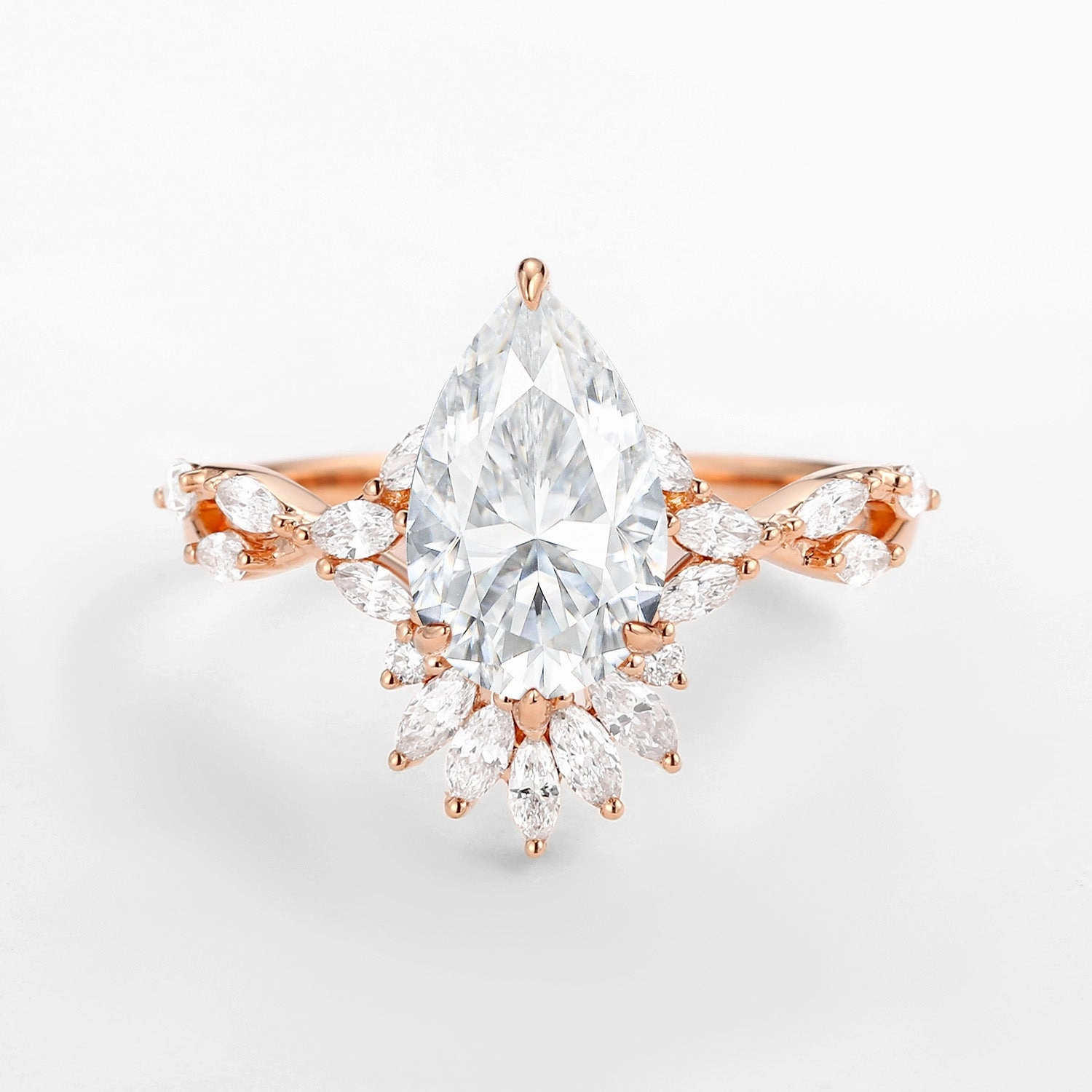 2.0ct Pear Pink Moissanite Antique Marquise Cluster Ring Elegant feature Captivating Accent
