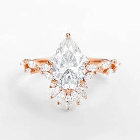 2.0ct Pear Pink Moissanite Antique Marquise Cluster Ring Elegant feature Captivating Accent