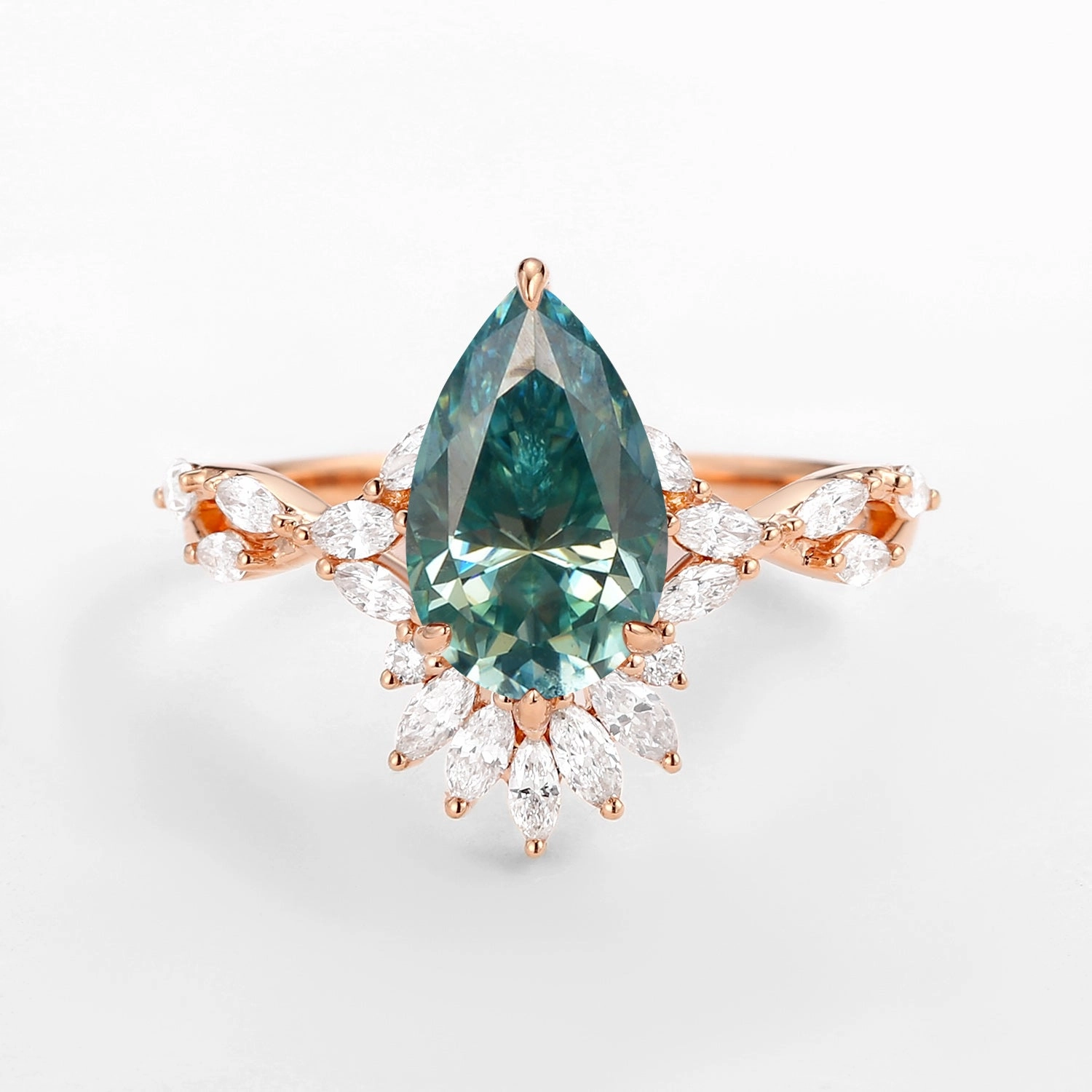 Luminous Touch Statement Touch 2.0ct Pear Pink Moissanite Antique Marquise Cluster Ring