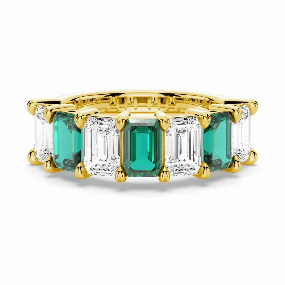 2.88ctw. Classic Lab Grown Emerald Moissanite Anniversary Band Clean Texture Outdoor Event
