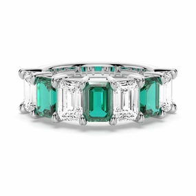 2.88ctw. Classic Lab Grown Emerald Moissanite Anniversary Band Balanced Form Vivid Charm