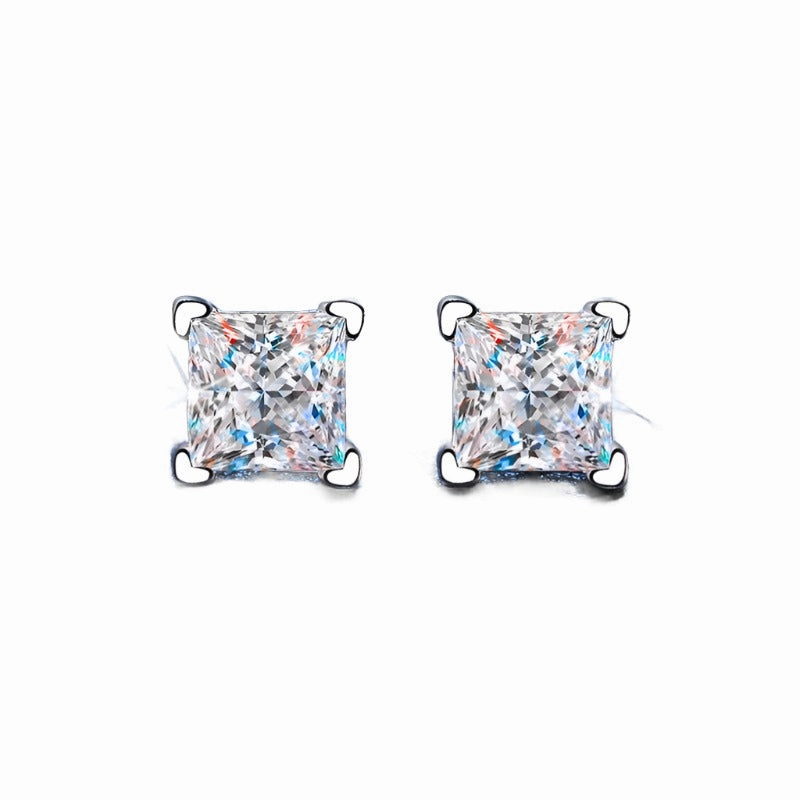 Structured Accent 2 Carat Princess Cut Square Diamond Earrings | S925