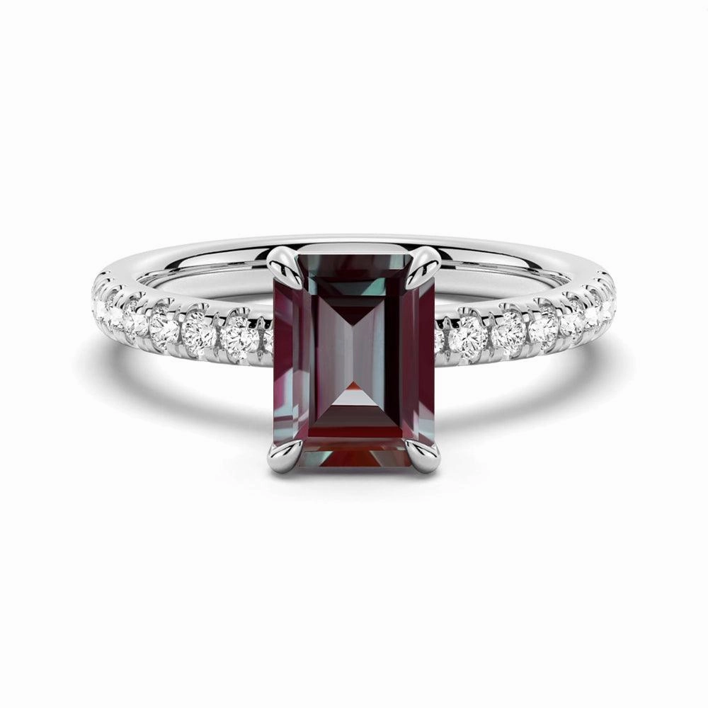 2 CT. Four Prong Emerald Cut Alexandrite Engagement Ring Effortless Edge