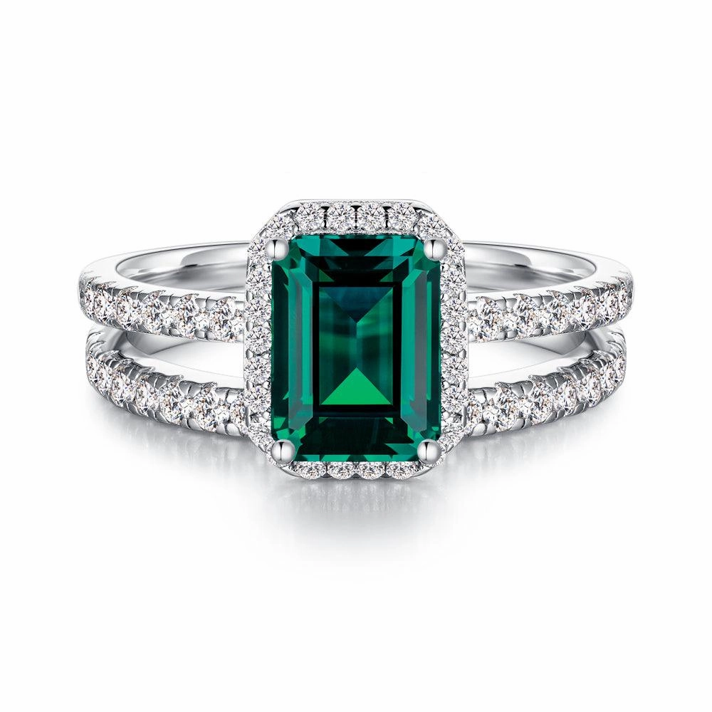 Fashion Muse 2 CT. Lab Grown Emerald Ring Set with Matching Wedding Band