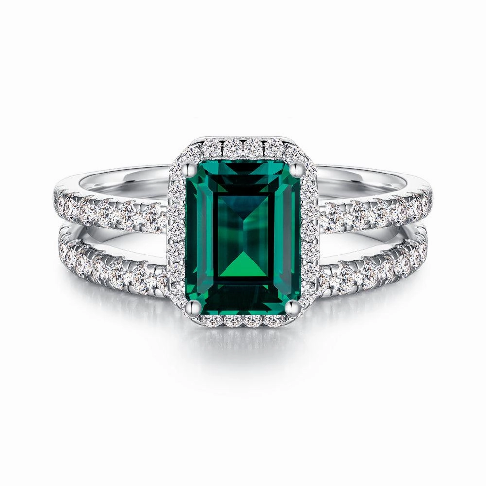 Special Touch Red Carpet 2 CT. Lab Grown Emerald Ring Set with Matching Wedding Band
