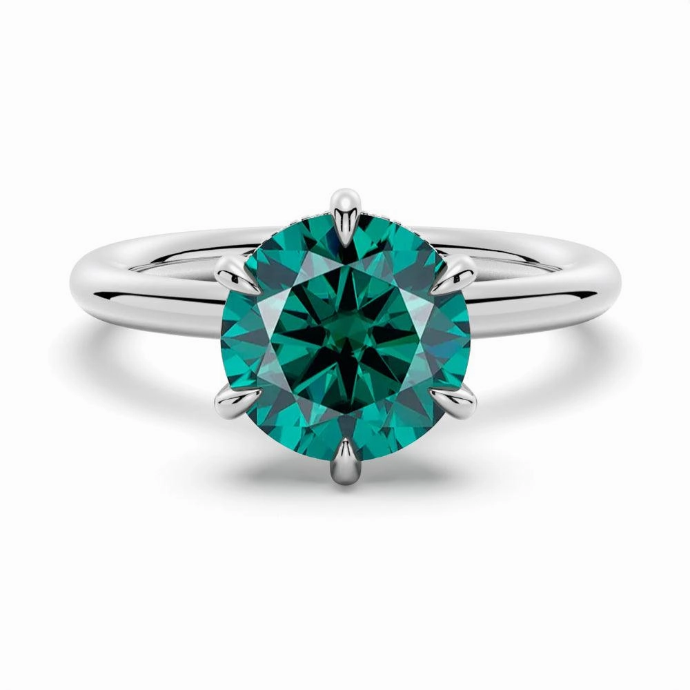 2 CT. Six Prong Solitaire Green Moissanite Engagement Ring With Hidden Halo Polished Feature Contemporary Design