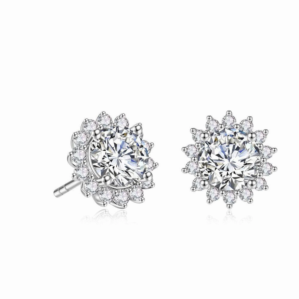 2 Ctw. Sunflower Round Moissanite Stud Earrings Perfect Match Layered Accent
