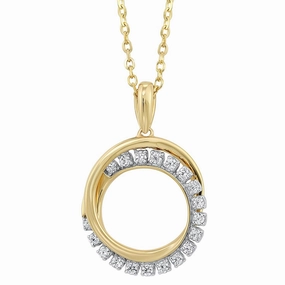 2-Tone Circle Pendant Diamond Necklace 1/10 Cttw 10K Gold Trendy Layer