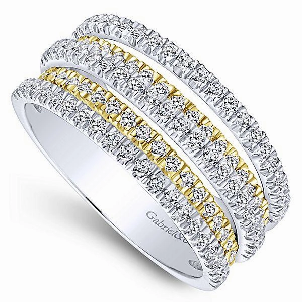 2-Tone Multi-Row Pave Diamond Ring 1 Cttw 14K Gold Polished Style