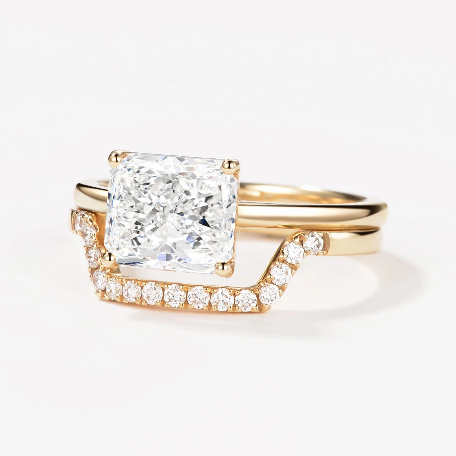 Signature Edge Soft Materials 3.0ct Radiant Cut Moissanite Solitaire Ring Set 2pcs