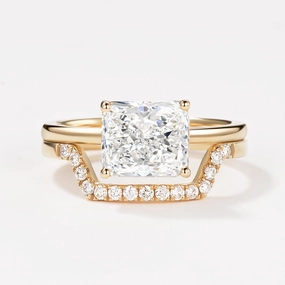 Bright Finish 3.0ct Radiant Cut Moissanite Solitaire Ring Set 2pcs