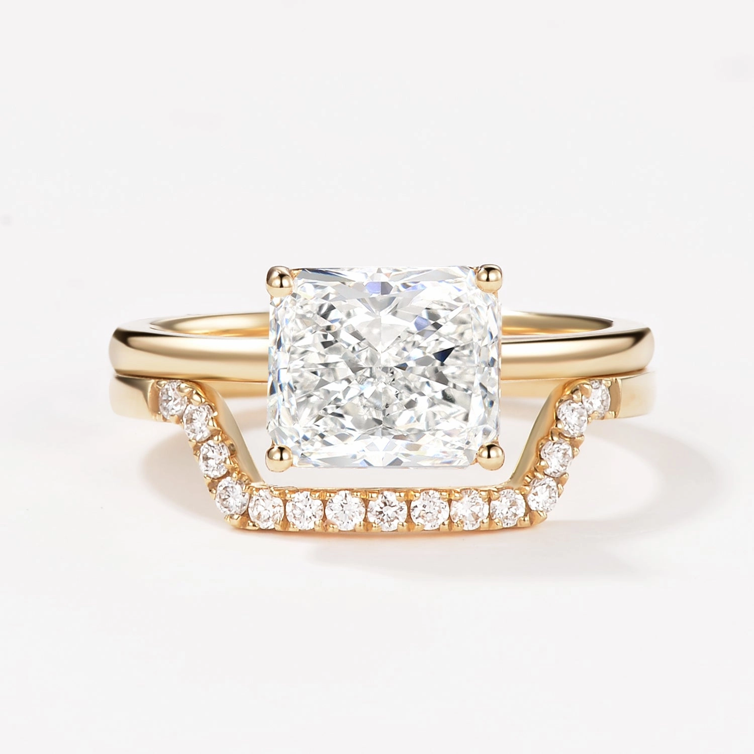 Bright Finish 3.0ct Radiant Cut Moissanite Solitaire Ring Set 2pcs