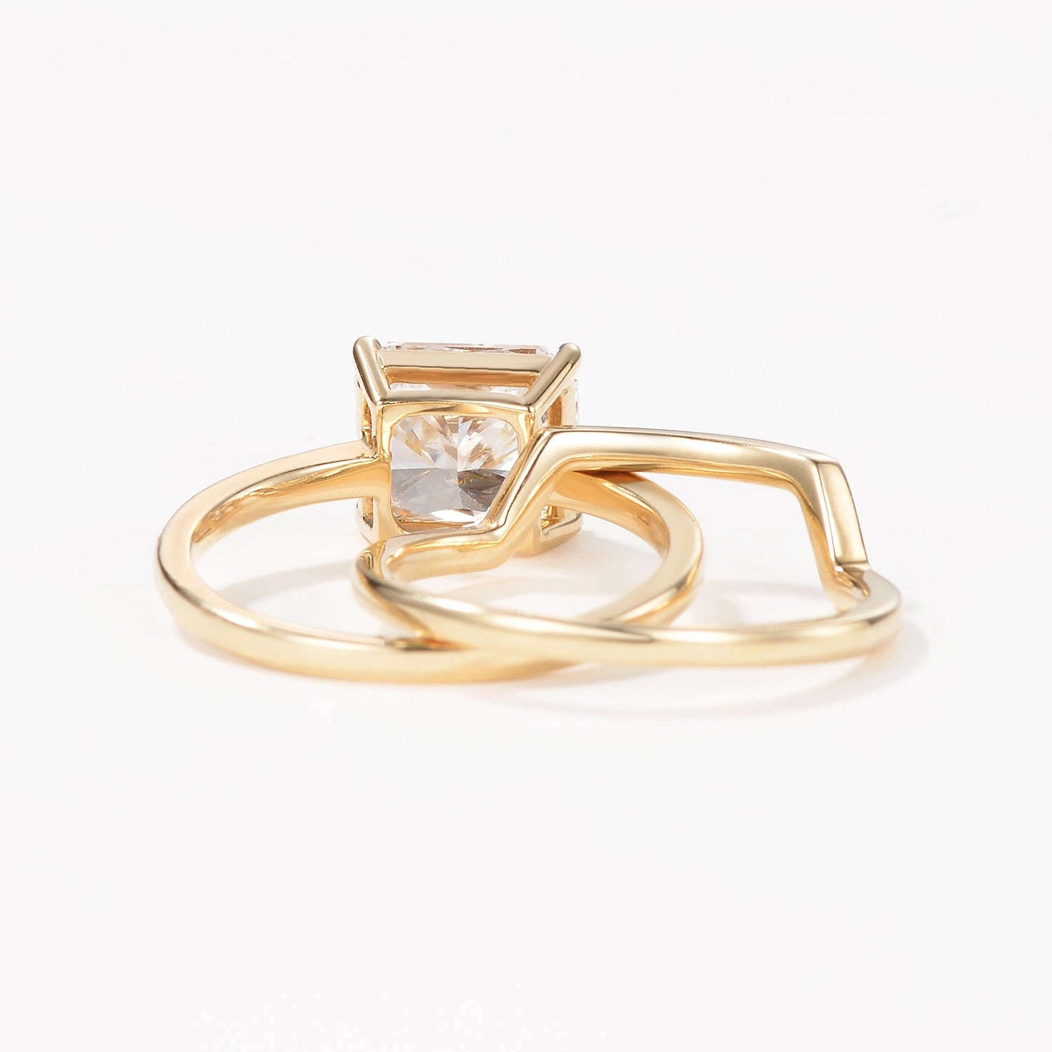 3.0ct Radiant Cut Moissanite Solitaire Ring Set 2pcs Shiny Gem