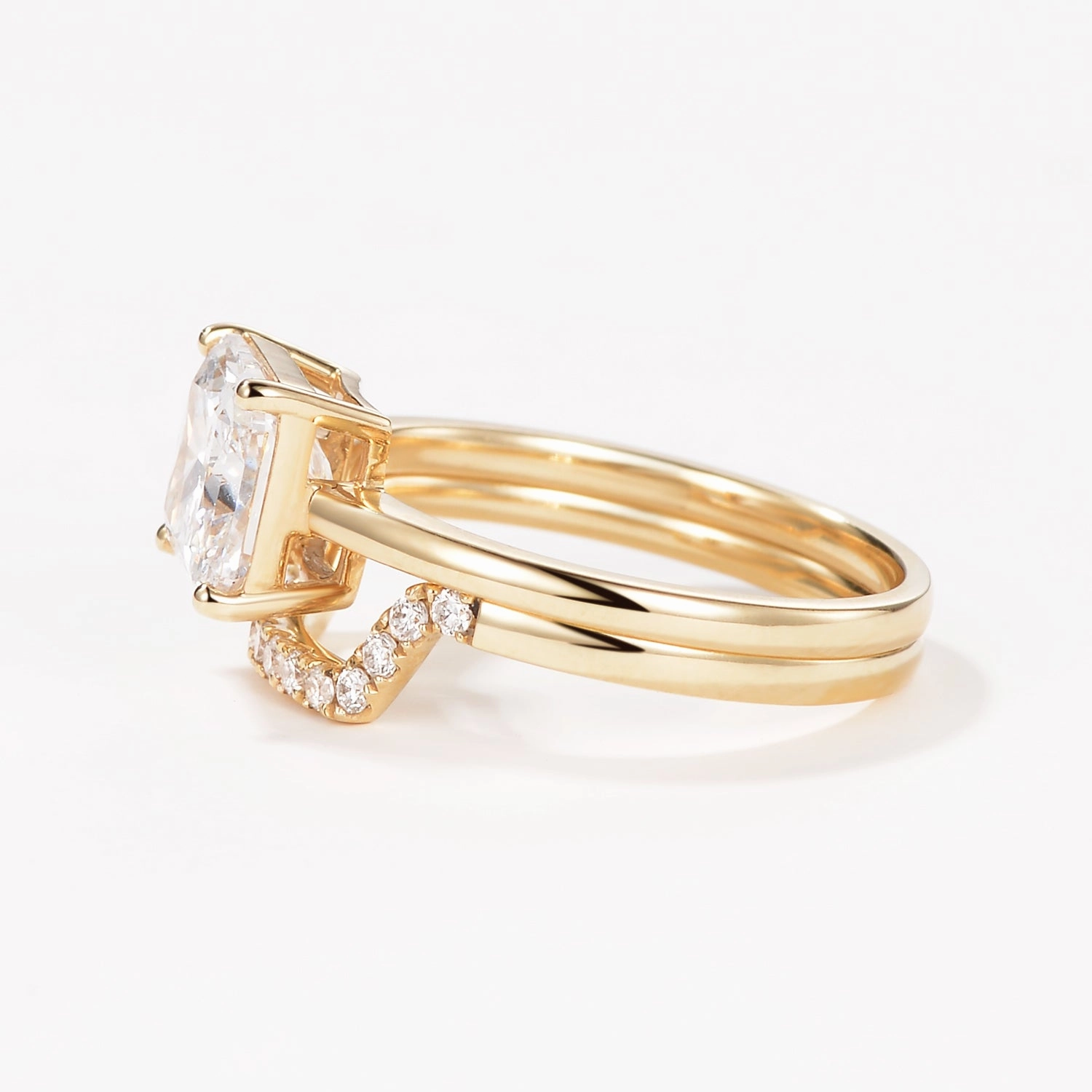 Minimal Highlight 3.0ct Radiant Cut Moissanite Solitaire Ring Set 2pcs