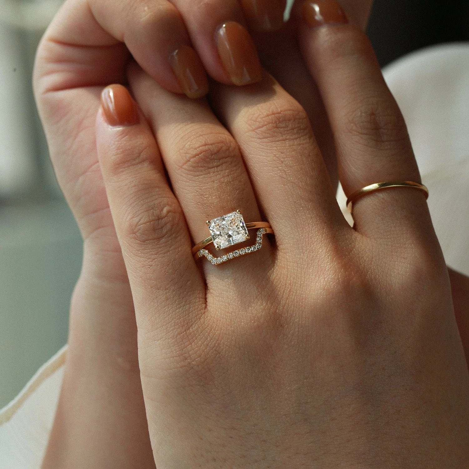 Opulent Sparkle 3.0ct Radiant Cut Moissanite Solitaire Ring Set 2pcs