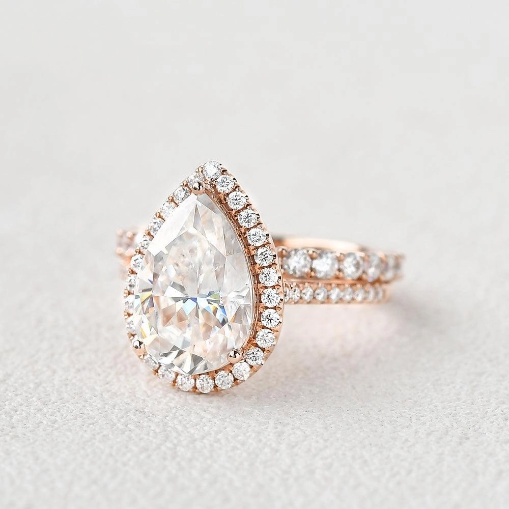 3.5ct Pear Shaped Moissanite Ring Set 2pcs Minimal Chic