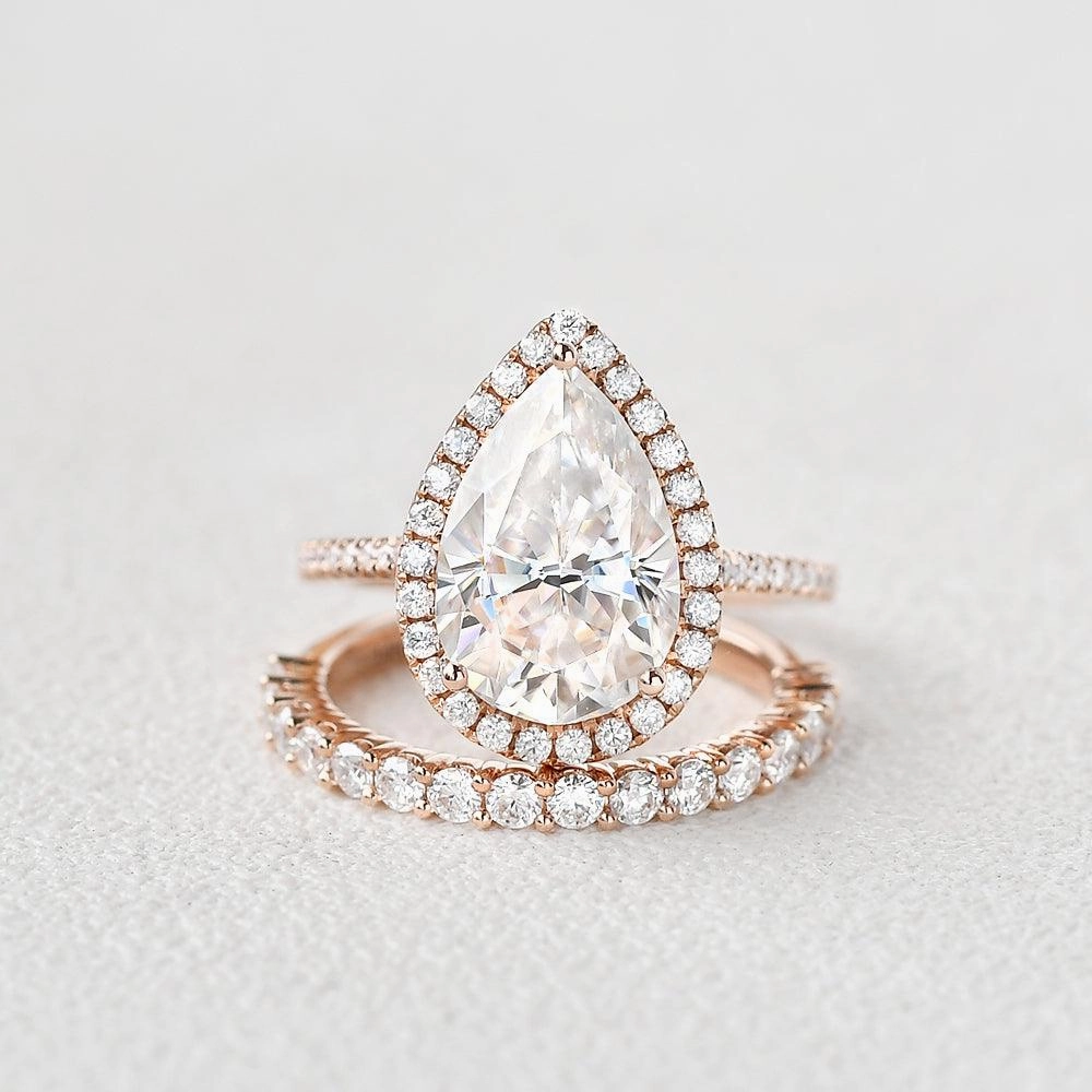 3.5ct Pear Shaped Moissanite Ring Set 2pcs Unique Treasures Outdoor Light