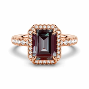 Everyday Set 3 CT. Emerald Cut Alexandrite Engagement Ring With Moissanite Halo Pav??