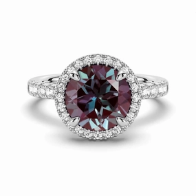 Balanced Accent 3 CT. Round Cut Alexandrite Engagement Ring With Moissanite Halo Pav??