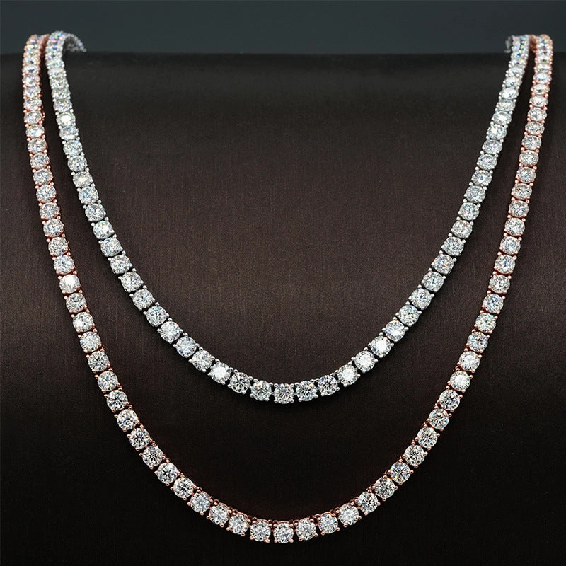 3 or 4mm Diamond Tennis Chain Necklace | S925 | Moissanite Signature Accent Flawless Glow
