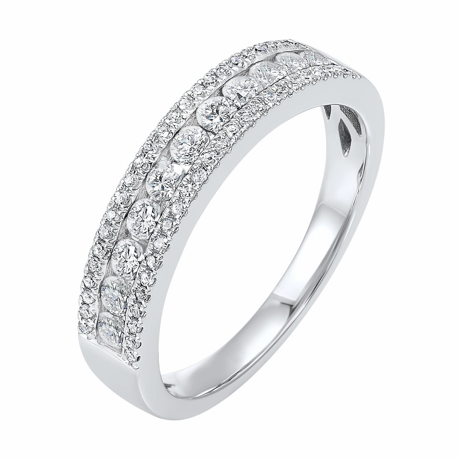 Natural Style Rainbow Hue 3-Row Diamond Band 1/2 Cttw 14K White Gold