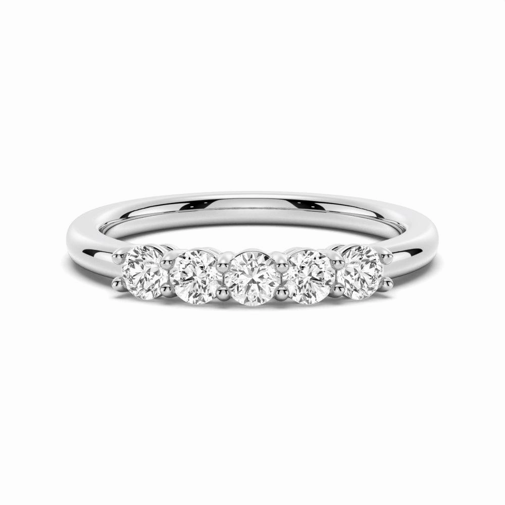Weekend Outfit 3mm 5 Stone Shared Prong Moissanite Anniversary Band