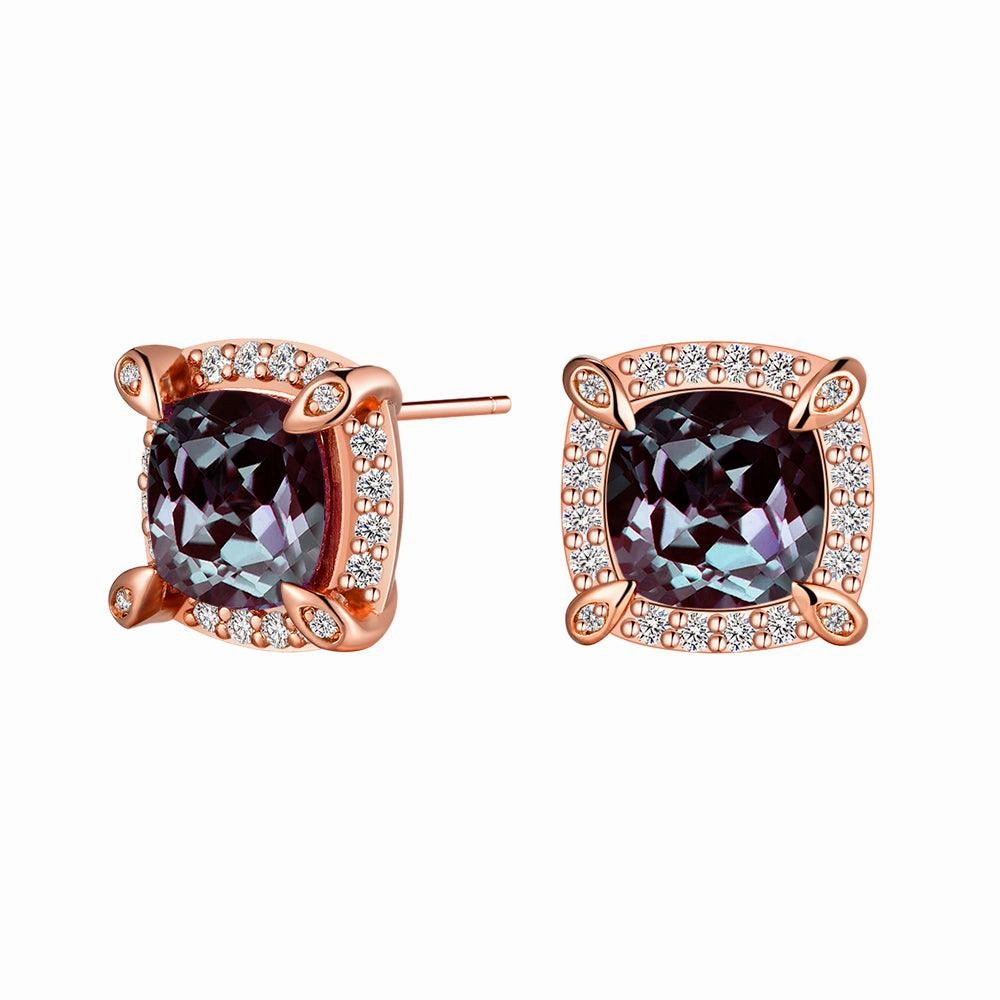 Custom Jewelry Chic Fusion 4 Ctw Cushion Cut Alexandrite Moissanite Pave Stud Earrings
