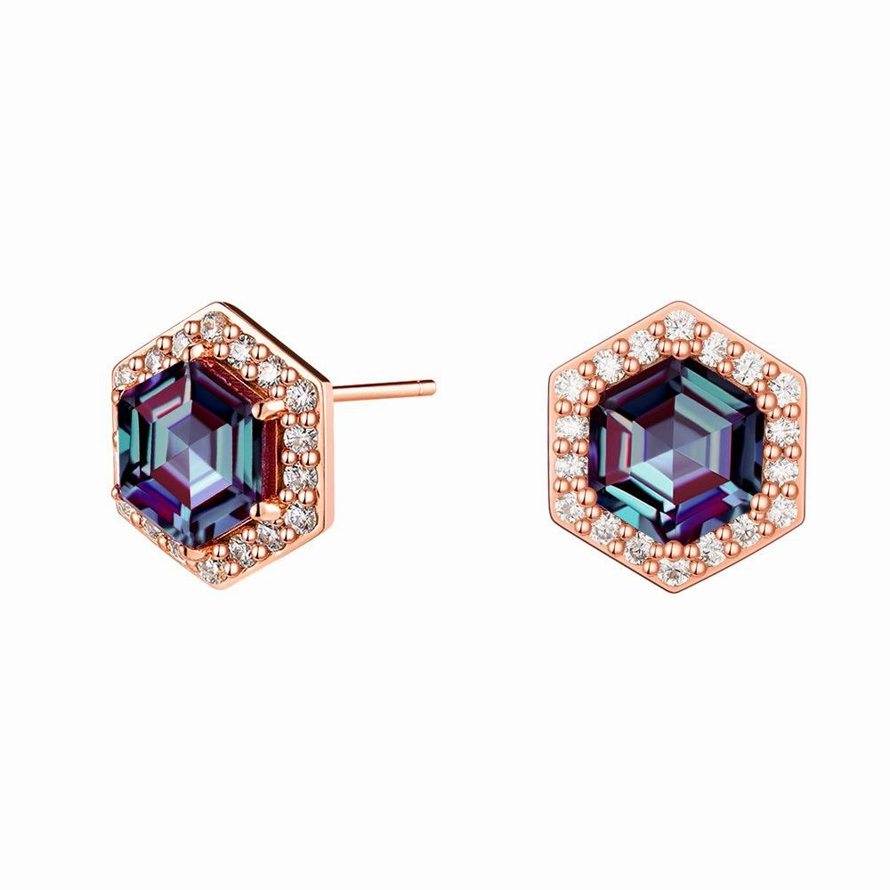 4 Ctw Hexagon Cut Alexandrite Moissanite Pave Stud Earrings Weekend Piece