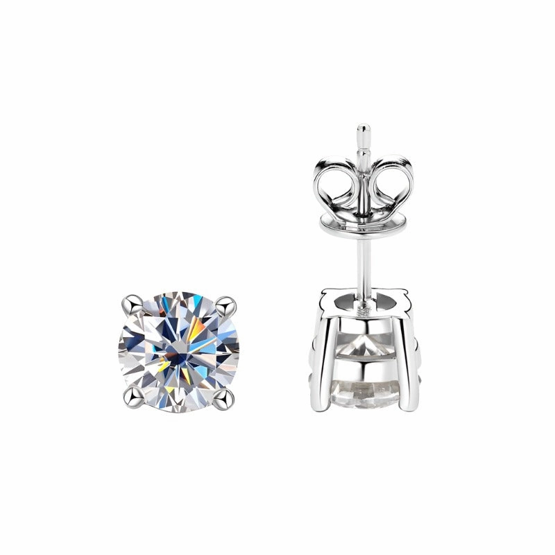 Vivid Finish 4-Prong Round Silver Minimalist Simple Diamond Earrings | S925 | Moissanite