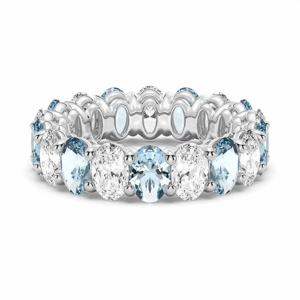 Stylish Fit Office Wear 6.6 CT. Lab Grown White Sapphire with Aquamarine Gemstone Band