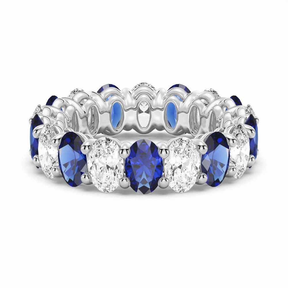 Silk Finish 6.6 CT. Lab Grown White Sapphire with  Blue Sapphire Gemstone Band
