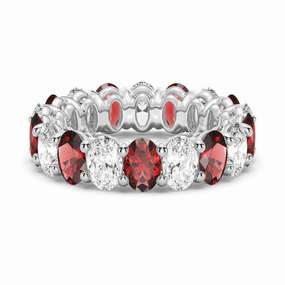 Opulent Design 6.6 CT. Lab Grown White Sapphire with Garnet Gemstone Band