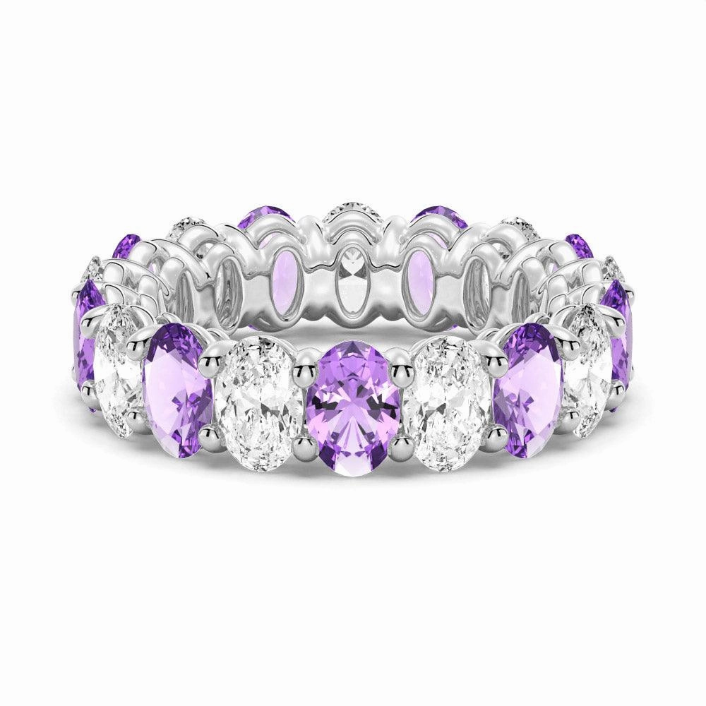 Stylish Touch 6.6 CT. Lab Grown White Sapphire with Purple  Amethyst  Gemstone Band
