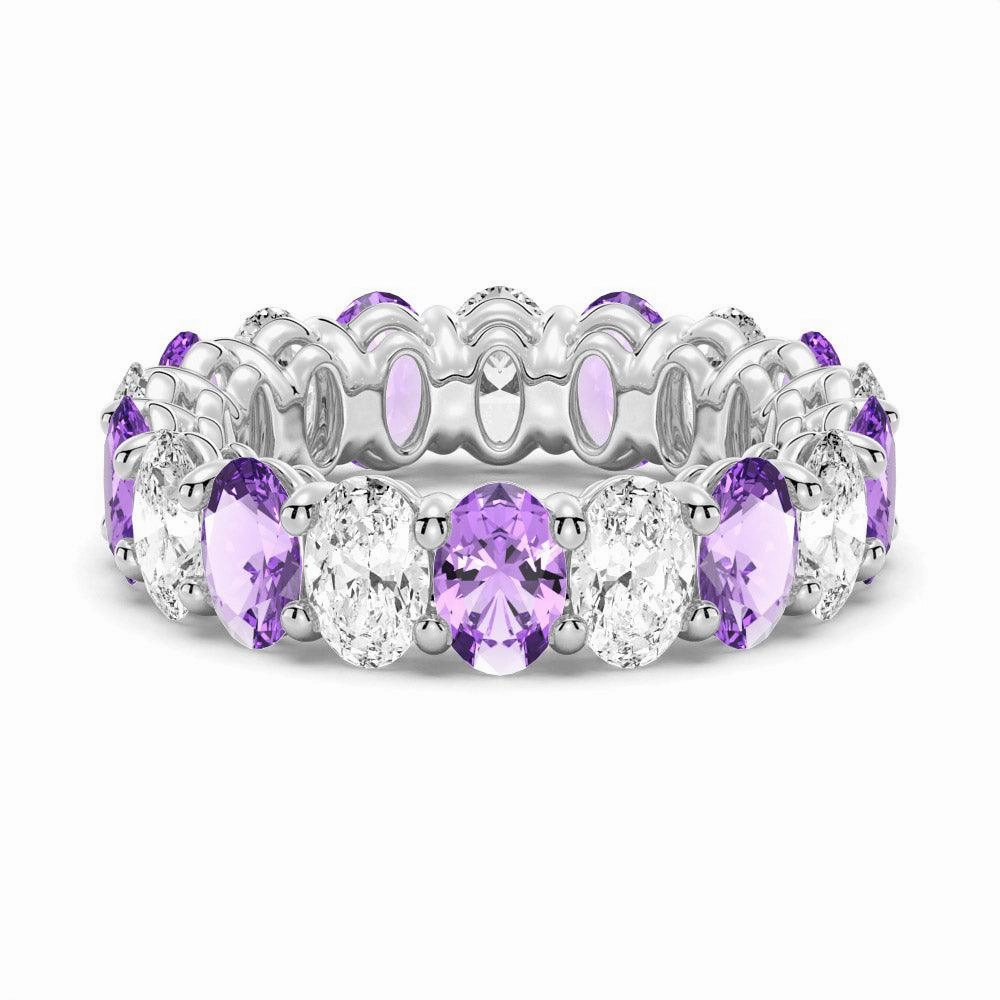 6.6 CT. Lab Grown White Sapphire with Purple  Amethyst  Gemstone Band Refined Element