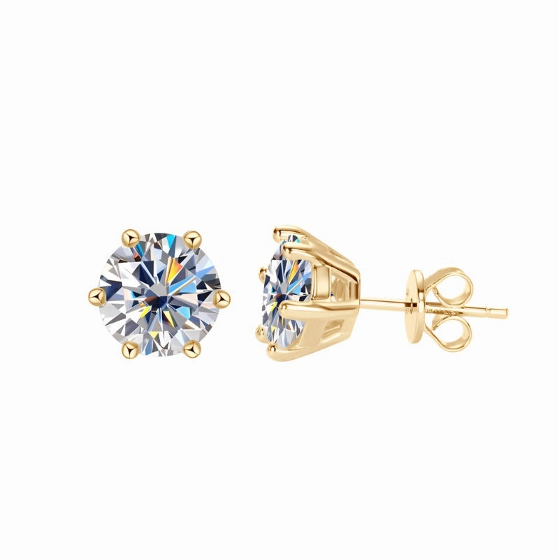 6-Prong Gold Minimalist Simple Diamond Earrings | S925 | Moissanite Finest Detail