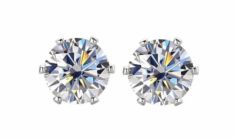 Party Style Finest Craft 6-Prong Round Brilliant Stud Earrings | S925 | Moissanite