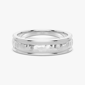 6mm Hammered Milgrain Comfort Fit Men's Wedding Band Elegant Charm
