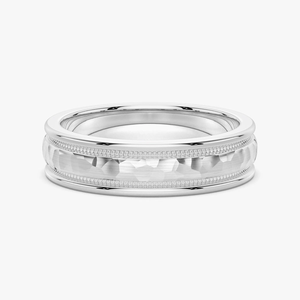 Delicate Beauty Handmade Shine 6mm Hammered Milgrain Comfort Fit Men's Wedding Band