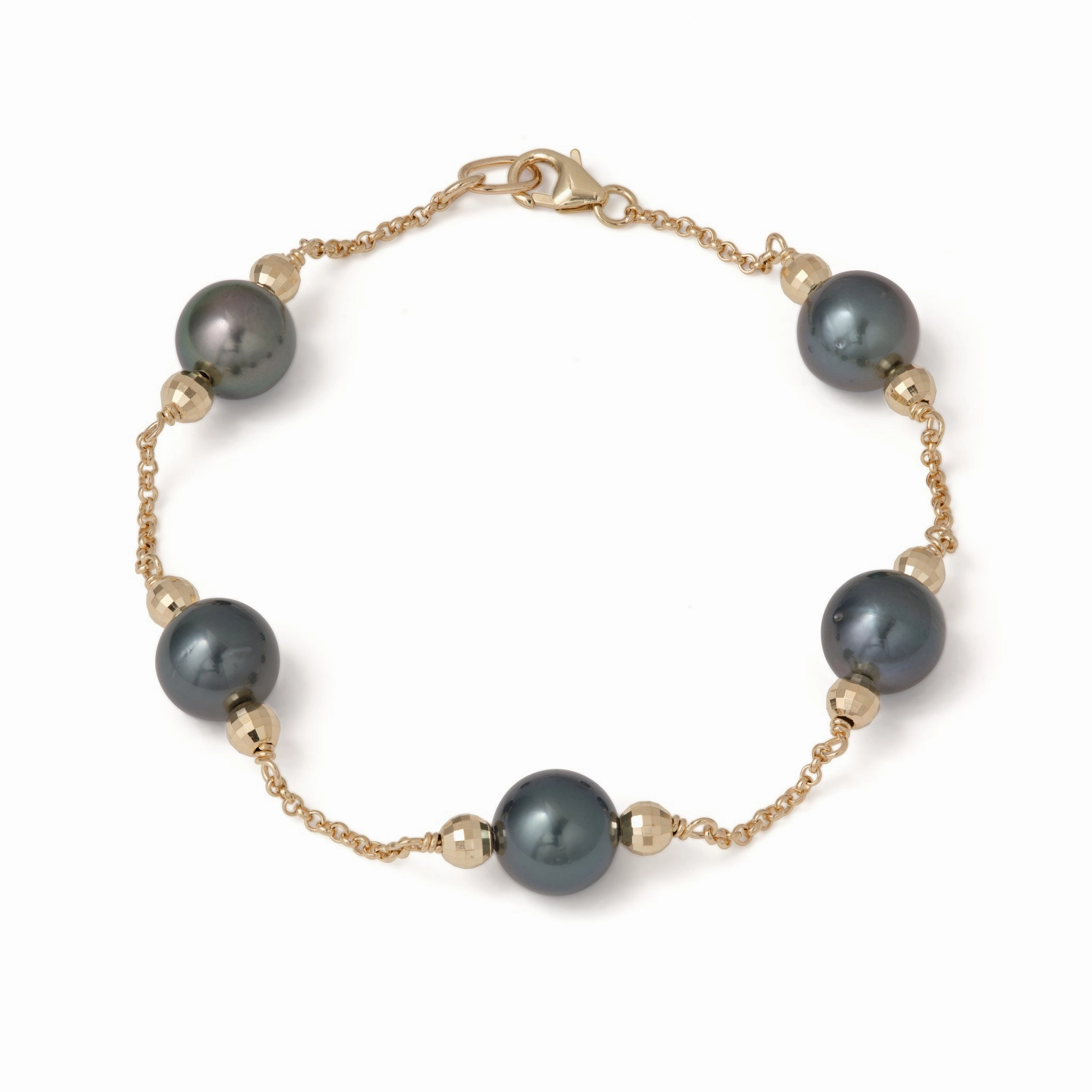 Holiday Glow Unique Style 7.5-8" Tahitian Black Pearl Bracelet in Gold - 9-10mm