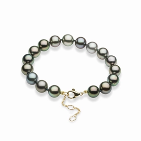 Close Focus 7.5-9" Adjustable Tahitian Black Pearl Bracelet in Gold - 9-10mm