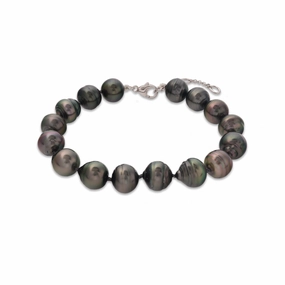 Layered Mood Signature Edge 7.5-9" Adjustable Tahitian Black Pearl Bracelet in White Gold - 10-12mm