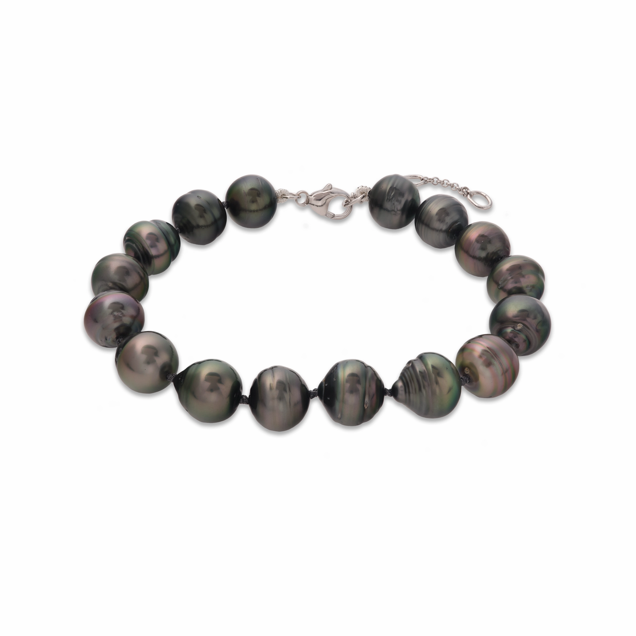 Layered Mood Signature Edge 7.5-9" Adjustable Tahitian Black Pearl Bracelet in White Gold - 10-12mm